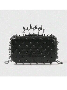 Black Spiked Knuckle Clutch chain Bag